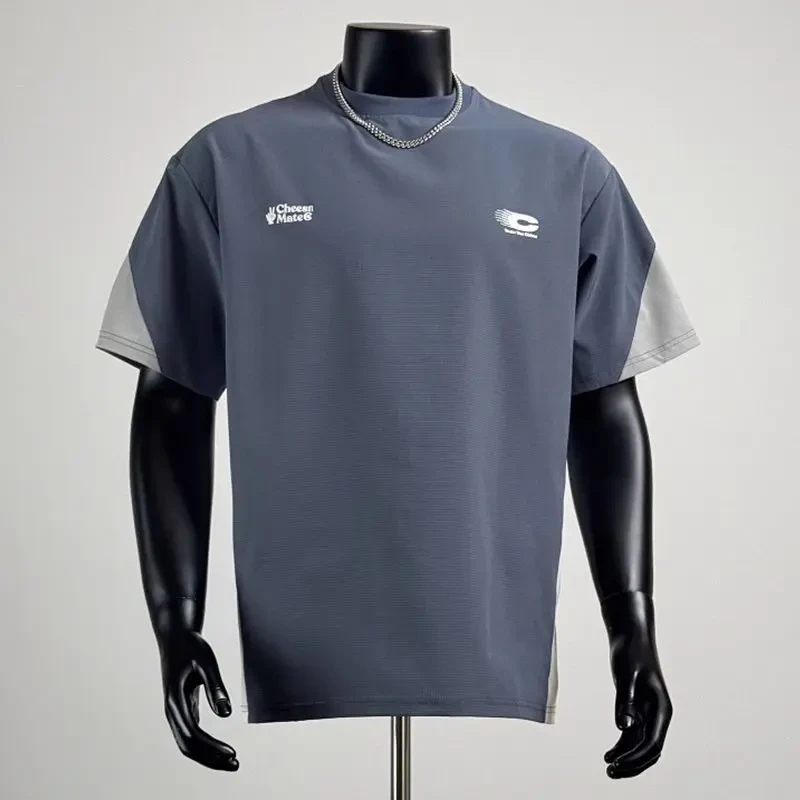 特大码300斤新款夏季拼色速干高弹短袖T恤男女宽松半截袖休闲上衣