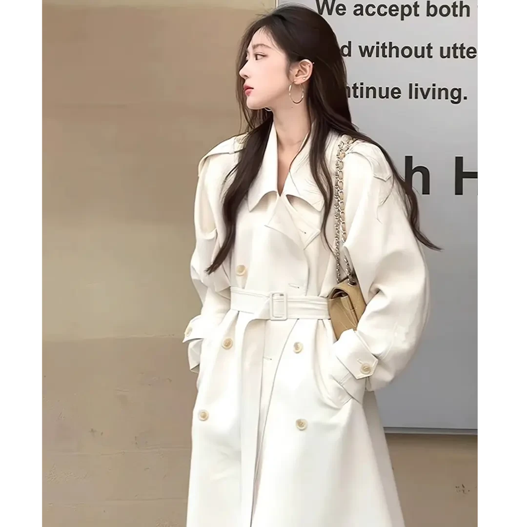 【赵露思许研】明星同款2025春秋新款白色宽松中长款风衣外套女大衣