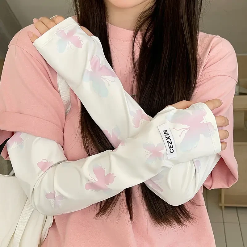 渐变蝴蝶冰丝防晒袖套可爱女户外防紫外线学生韩版冰袖百搭袖套Z