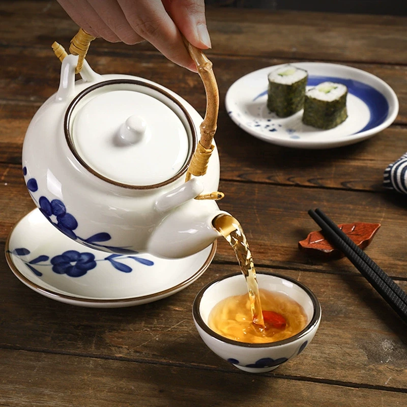 日式陶瓷茶壶复古料理餐厅海鲜汤壶家用手提壶创意小汤壶