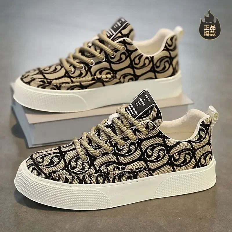 Y断码帆布鞋男低帮夏季2025新款小众低帮印花板鞋男士厚底运动休