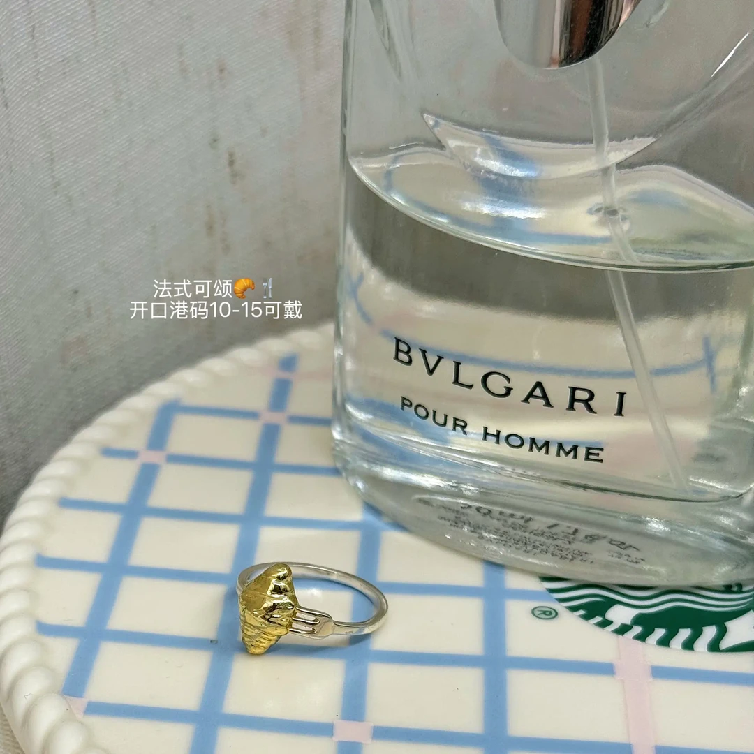 925银戒指 BBliss S925银金银撞色牛角包戒指