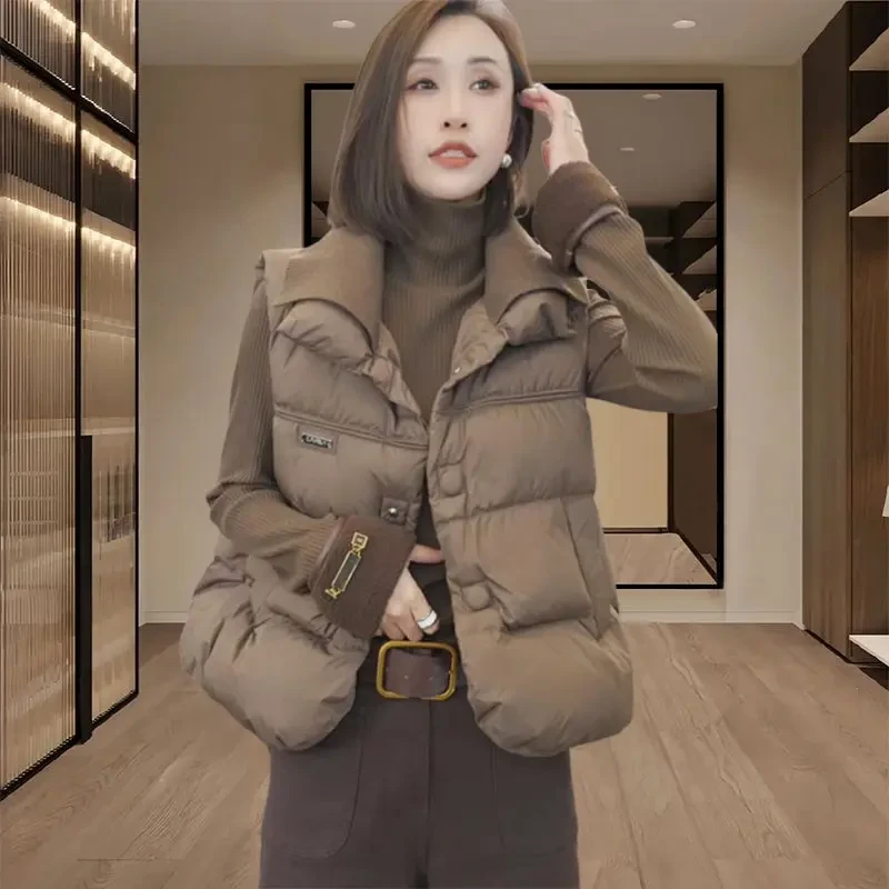 2025新款秋冬韩版针织领棉服马夹宽松外套短款加厚坎肩潮流减龄