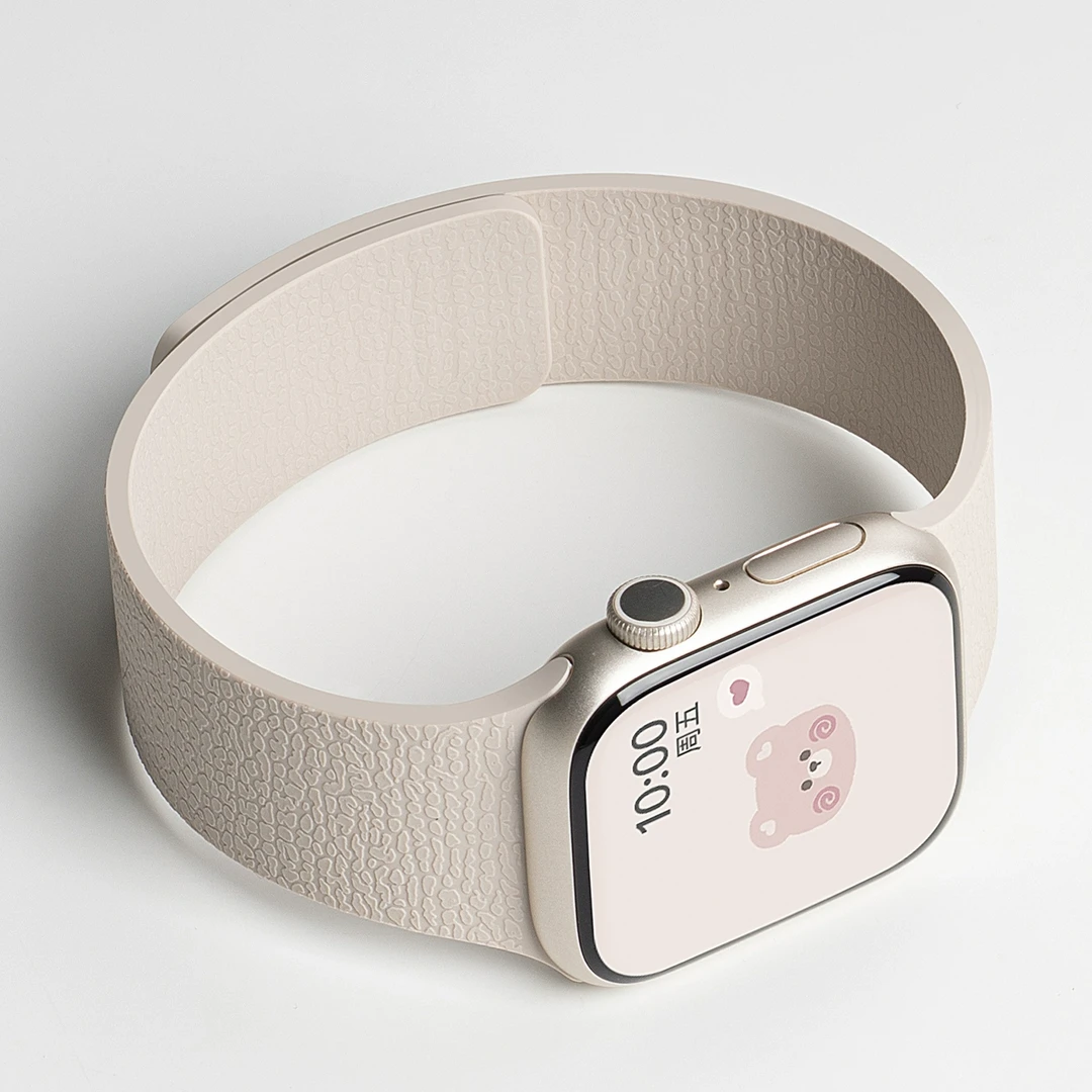 适用iwatch苹果S11手表表带applewatch10磁吸9/8荔枝纹7硅胶表带6