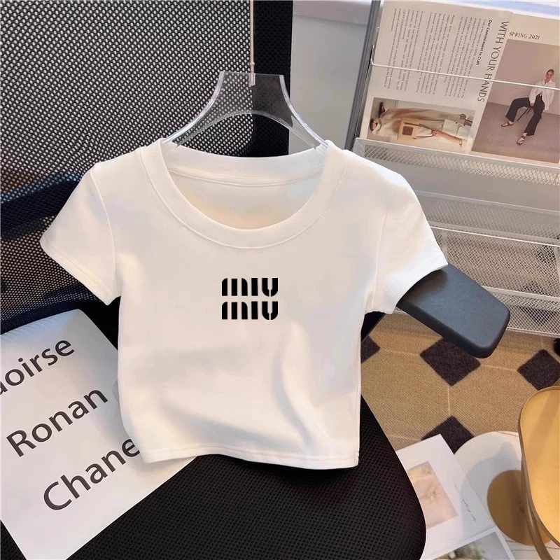 夏季白色独特别致短款t恤女短袖2025新款正肩洋气爆款圆领体恤潮