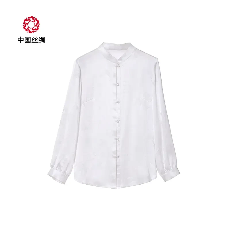 中国丝绸 重磅提花缎高档桑蚕丝衬衫新中式中国风百搭正品女装1