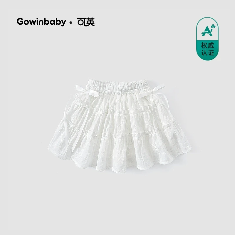 可英纯棉蕾丝2025夏款女孩白色公主裙女宝女童蝴蝶结夏装蛋糕裙