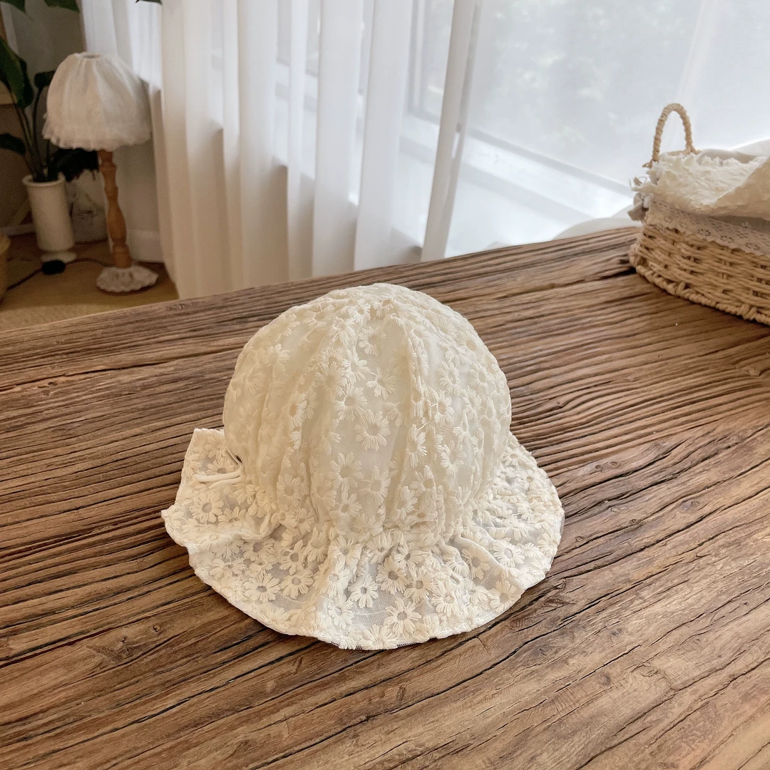 婴儿宝宝帽子夏季薄款蕾丝花边帽女孩宝宝可爱公主胎帽透气渔夫帽