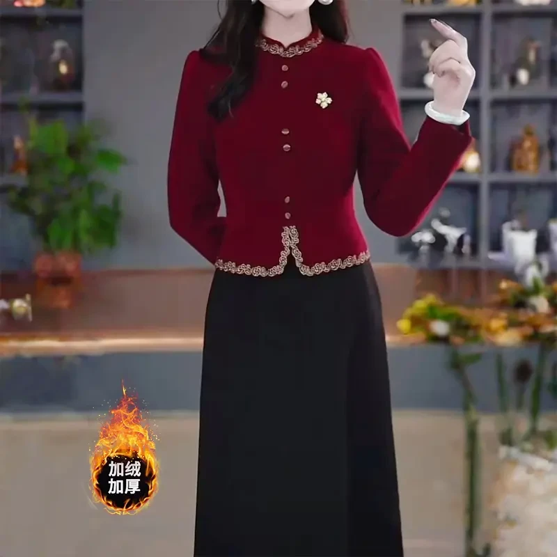 秋冬加厚加绒连衣裙新款显瘦修身收腰网红气质遮肚小香风裙子