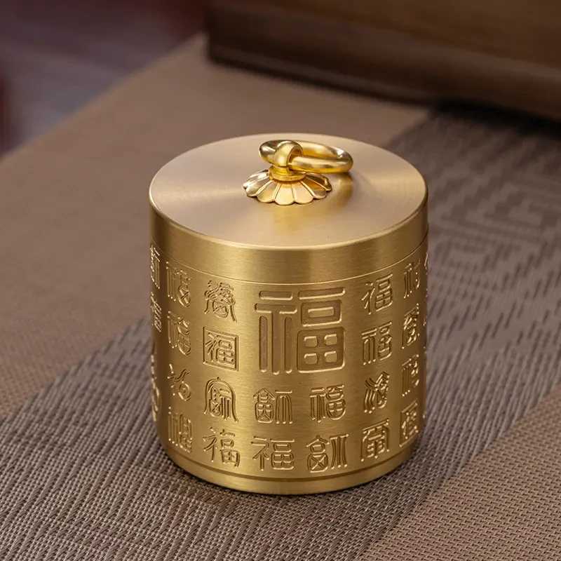 黄铜烟灰缸带盖防飞灰烟味全铜烟缸车载家用办公室精致装饰铜摆件
