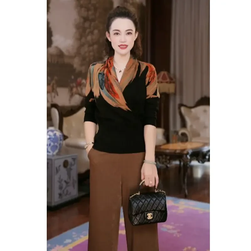 2025新款洋气中老年早秋上衣中年妈妈秋装女装春秋季针织上衣