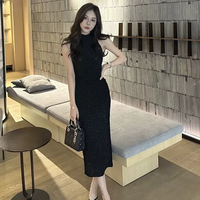 纯欲风性感无袖连衣裙女2025夏季新款设计感收腰显瘦开叉包臀长裙
