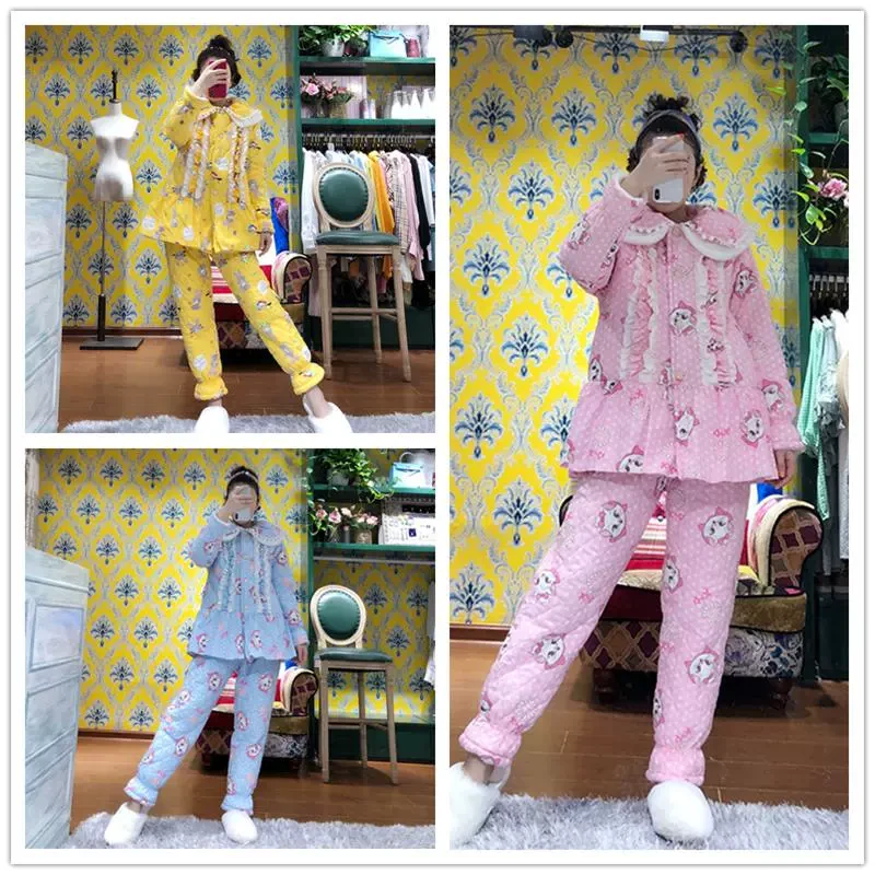 99直播间捡漏 三层夹棉加厚女睡衣冬保暖绒甜美可外穿家居服套装