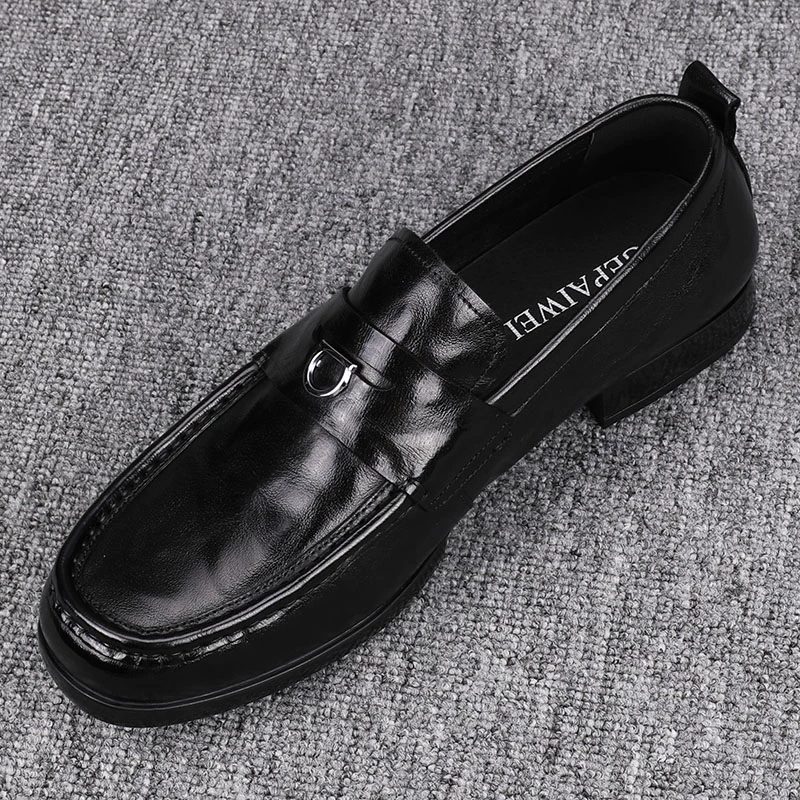 高端时尚男鞋2025新款潮流压花男士休闲皮鞋一脚蹬商务真皮豆豆鞋