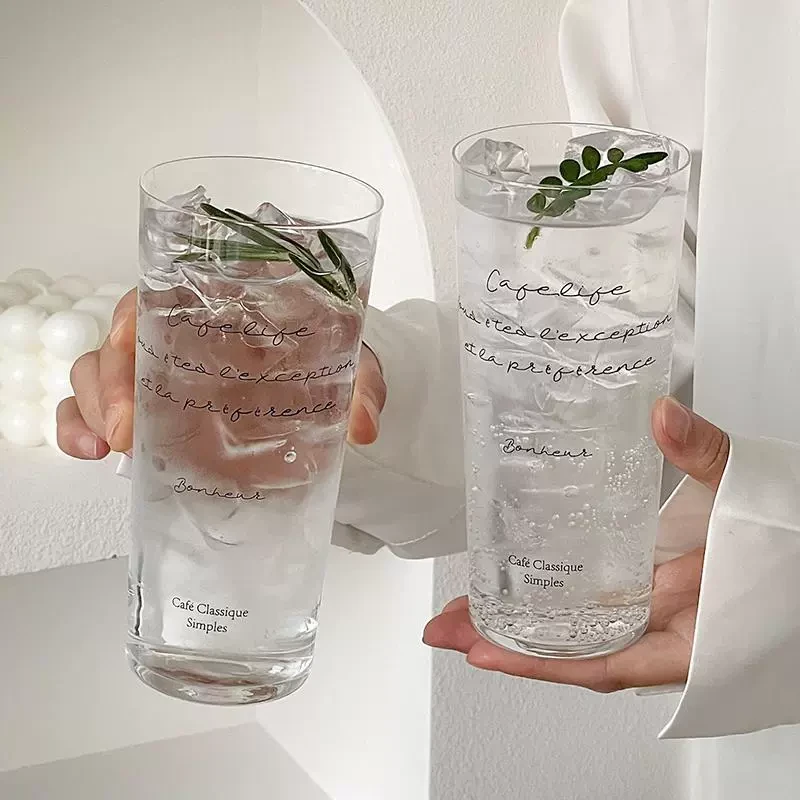 轻薄玻璃杯家用女生透明简约字母冷饮喝水杯早餐牛奶冰美式咖啡杯
