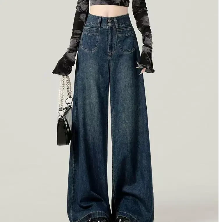 新款阔腿牛仔裤薄款大码高腰宽松显瘦垂感直筒拖地裤子女款夏季