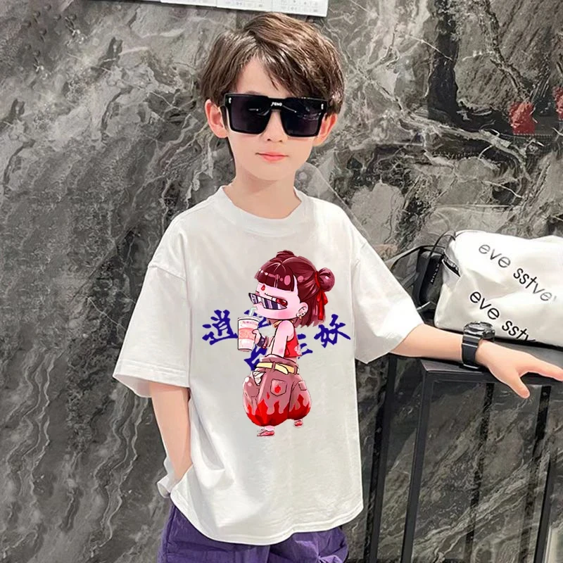 逍遥哪吒联名短袖T恤夏季动漫周边衣服纯棉上衣男童女童帅气潮流