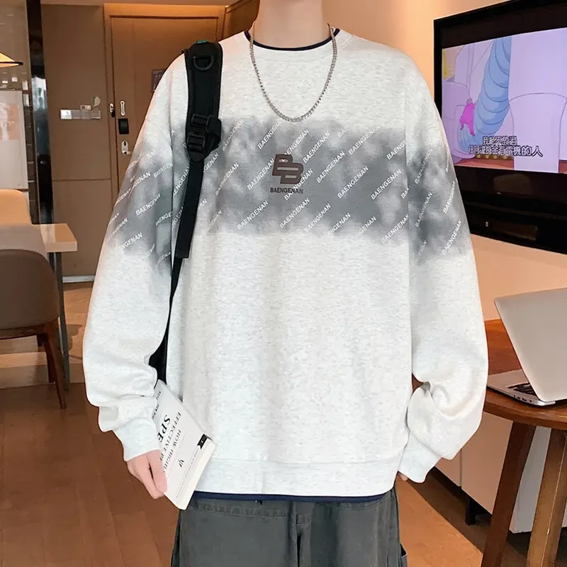 男士卫衣春秋季休闲韩版宽松印花套头潮流青少年圆领港风ins长袖