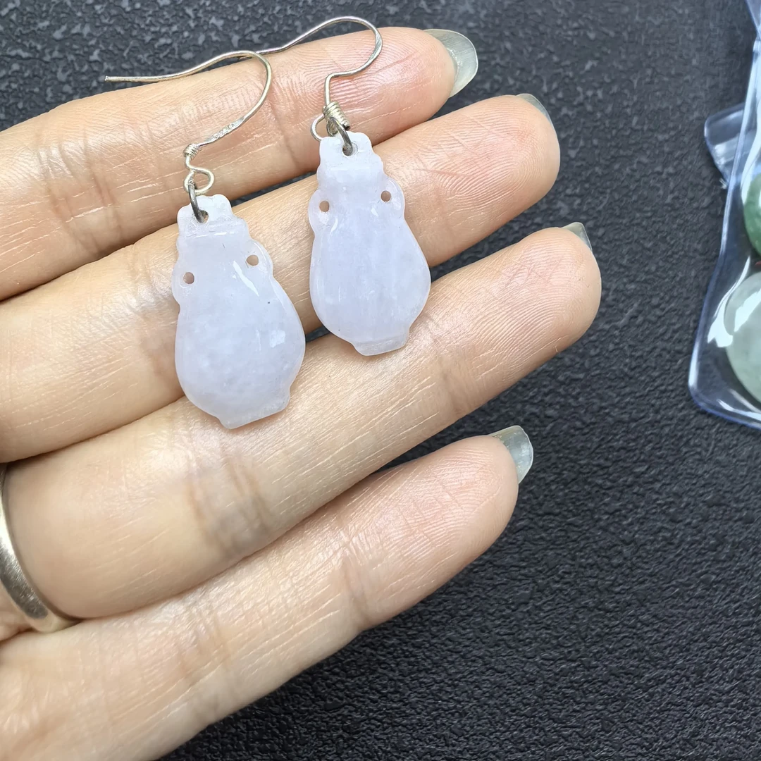 天然翡翠A货紫罗兰如意宝瓶耳坠S925银镶嵌耳坠