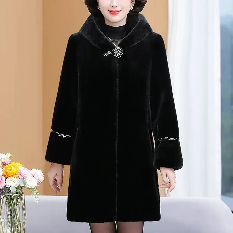 女士中长款连帽冬季加厚大码女装外套