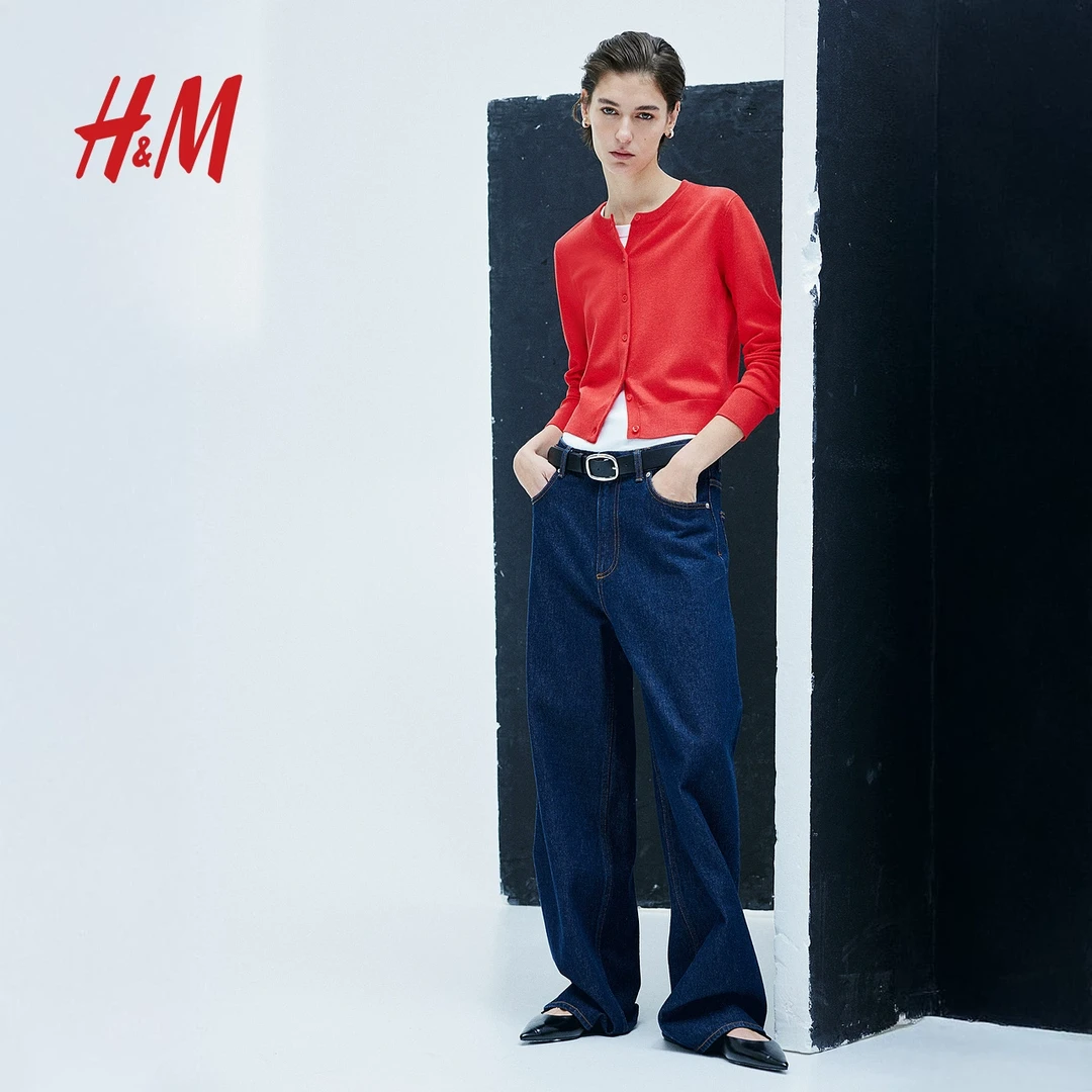 HM女装2025早春新款百搭外套简约慵懒感柔软精细针织开衫0579541