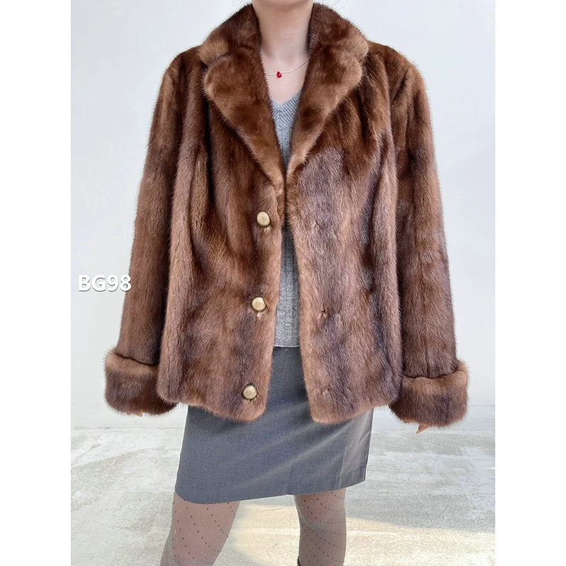 XXXX【BG98】2XL码 蜜茶棕中长款全抽貂皮大衣（肩43胸116衣64袖59）