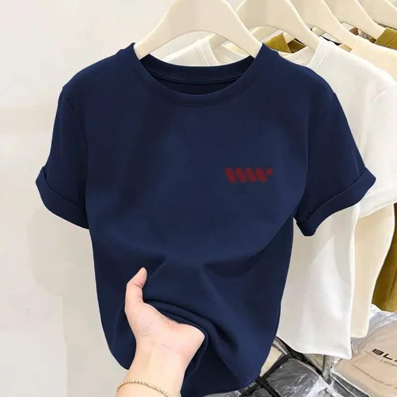 基础款圆领短袖t恤女时尚百搭宽松休闲藏青色洋气上衣打底衫夏季