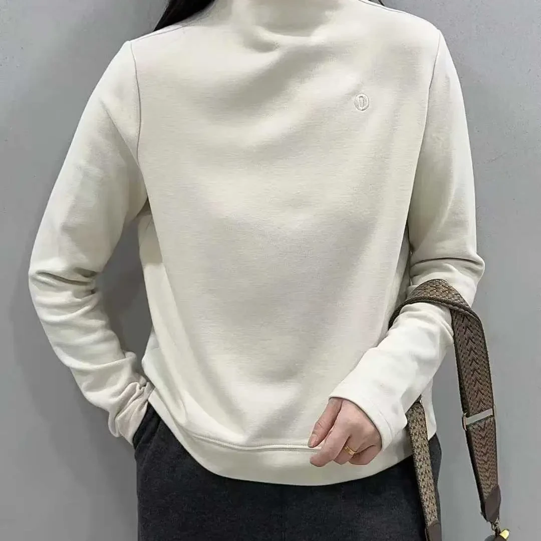 秋冬新款立领刺绣磨毛保暖显瘦休闲女士卫衣内搭打底上衣