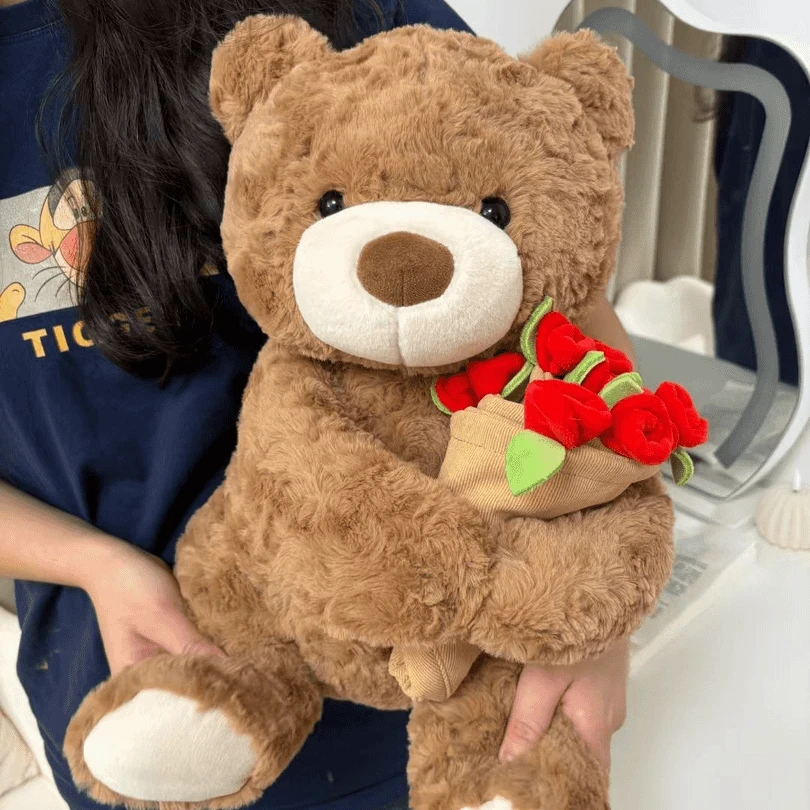 日本DX悄悄熊玫瑰花帽香薰玫瑰花小熊毛绒布艺玩具节日毛茸茸软绵