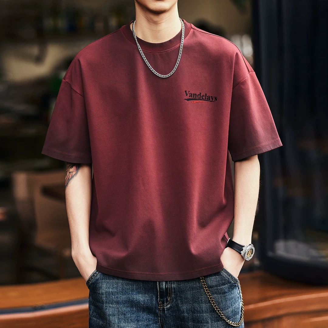 美式重磅短袖t恤男夏季宽松潮牌休闲安科拉红大码体恤男装