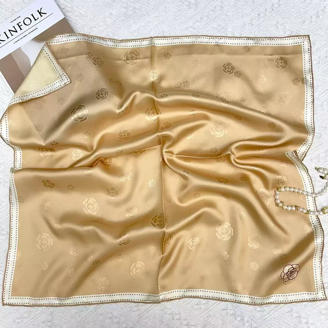 【质感山茶】65cm100%桑蚕丝16姆米提花斜纹丝巾中方巾围巾