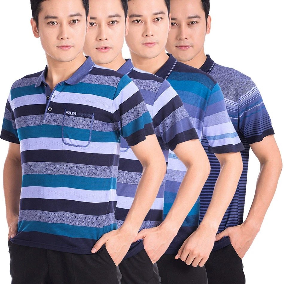 中老年男士短袖体恤夏季薄款爸爸装中年人翻领t恤宽松大码上衣