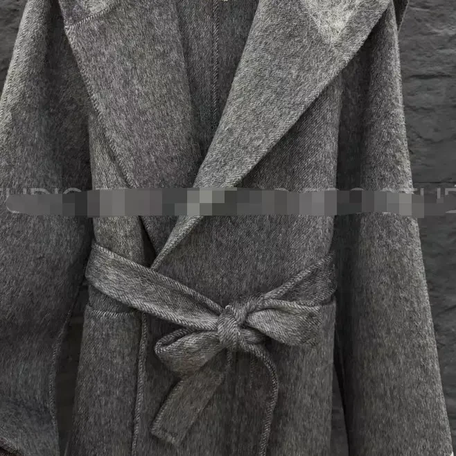 韩系双面绵呢子大衣，慵懒风，海军领无扣腰带款。