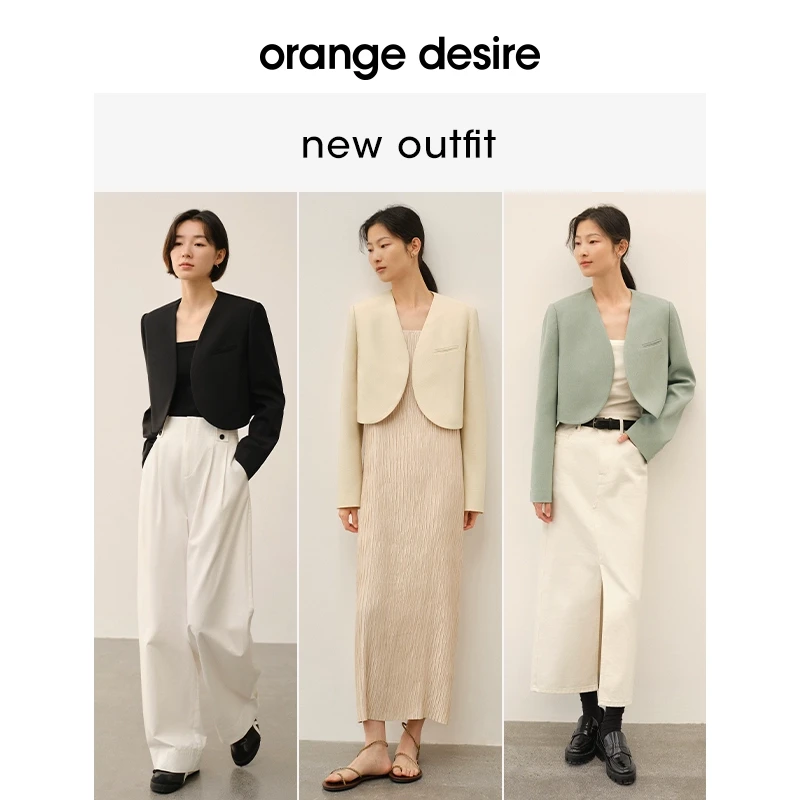 orange desire薄荷曼波短款无领西装外套通勤西服OD2DSXE045