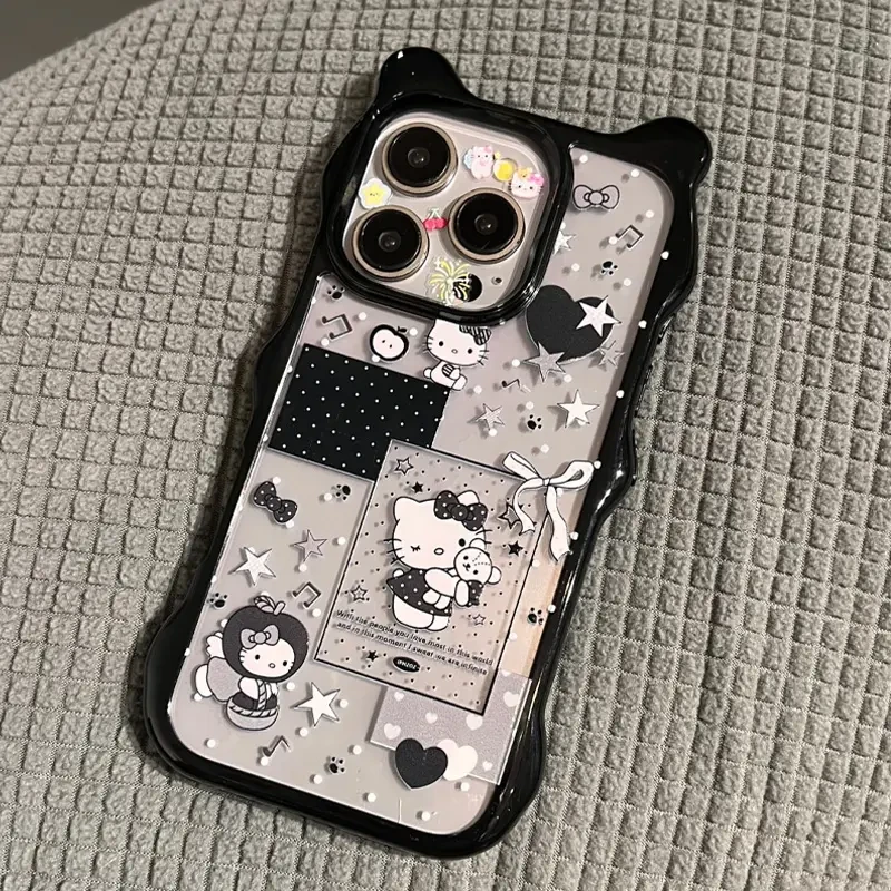 暗黑系甜酷小kitty适用苹果16手机壳iphone15波浪边框华为mate70