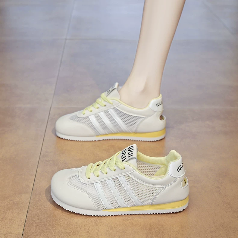 黄色网面透气德训鞋女鞋2025新款夏季薄款百搭阿甘鞋休闲运动鞋子