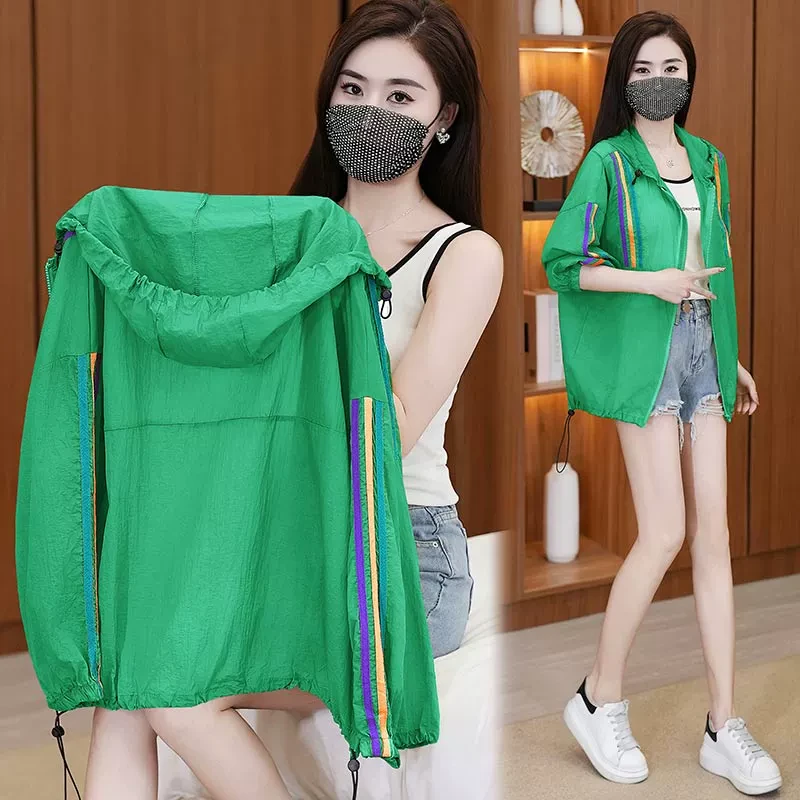 2025夏季新款女士时尚防晒衣透气大码防晒服户外开衫防晒薄款外套