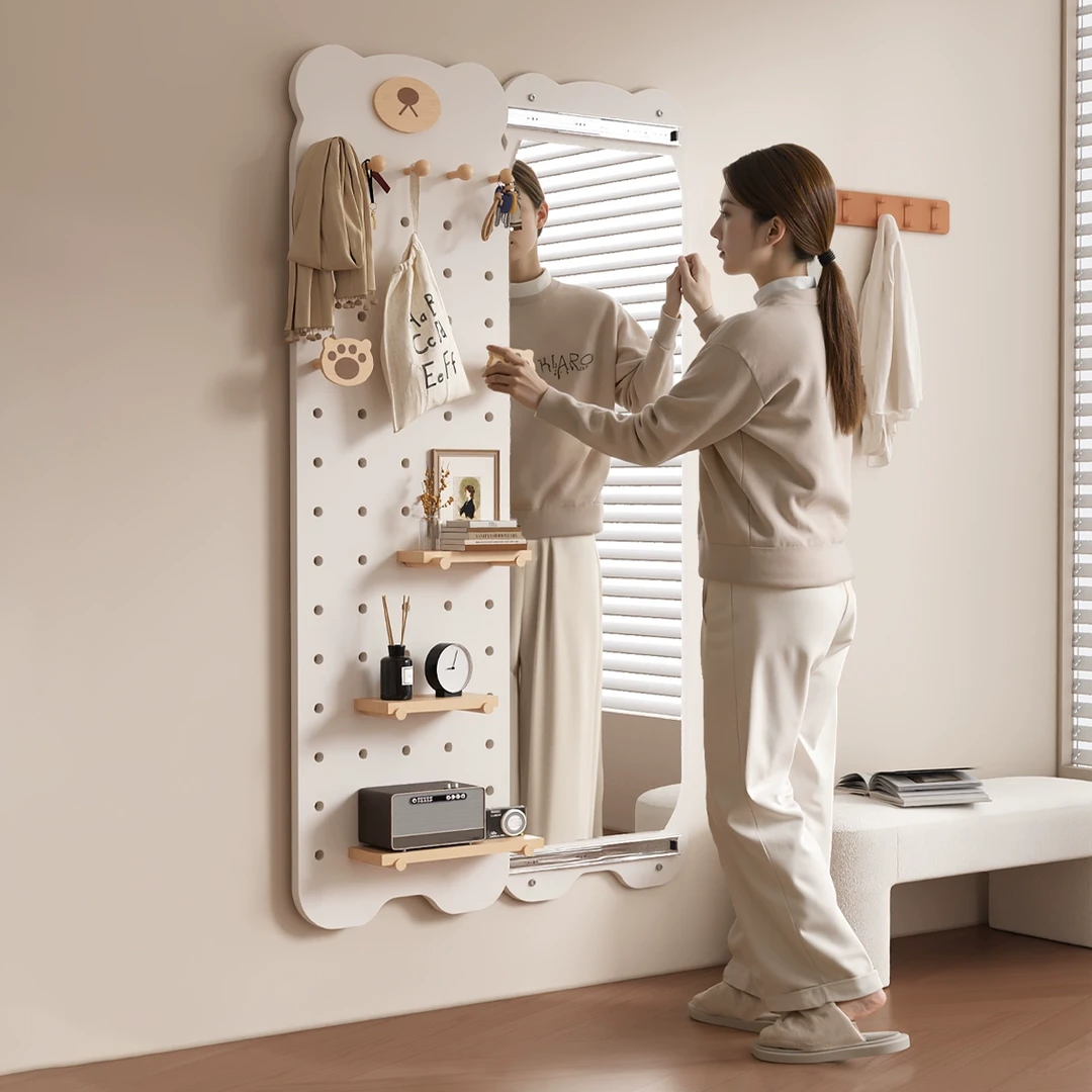 异形洞洞板穿衣镜一体隐形推拉镜子可关全身镜家用玄关小户型镜子