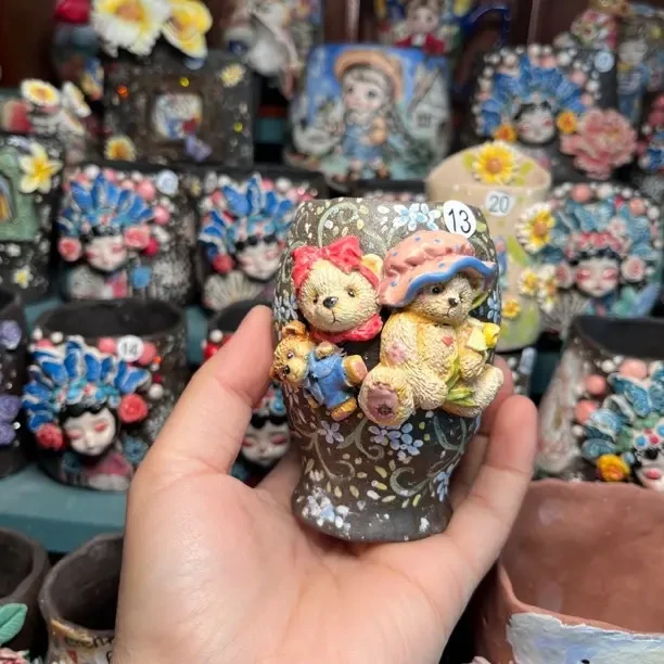 小熊多肉植物拇指花盆创意个性造型精美复古家用花盆微瑕