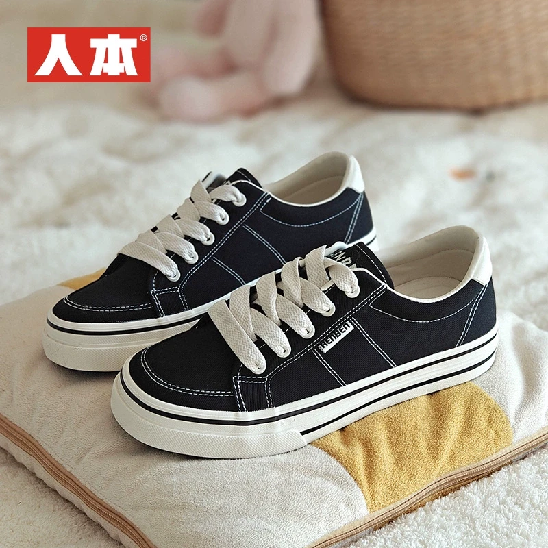 人本帆布鞋男系带休闲板鞋春季新款低帮鞋透气轻便学生韩版22151