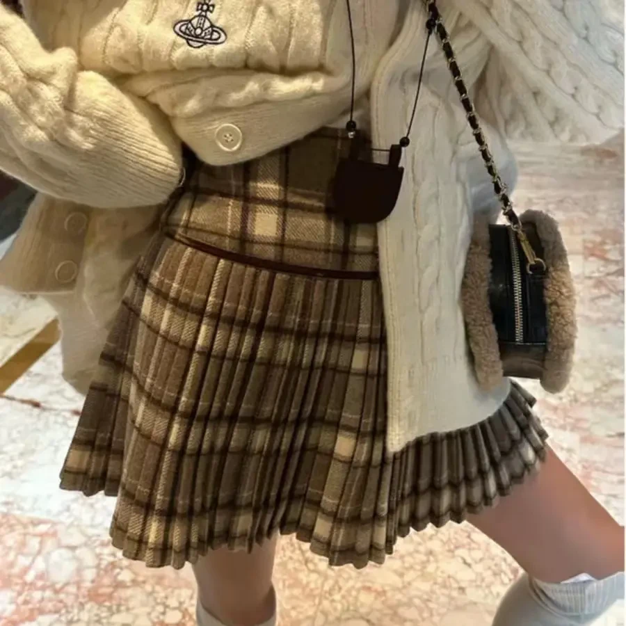 高腰显瘦格子毛呢百褶裙女秋冬新款学院风半身裙防走光百搭短裙