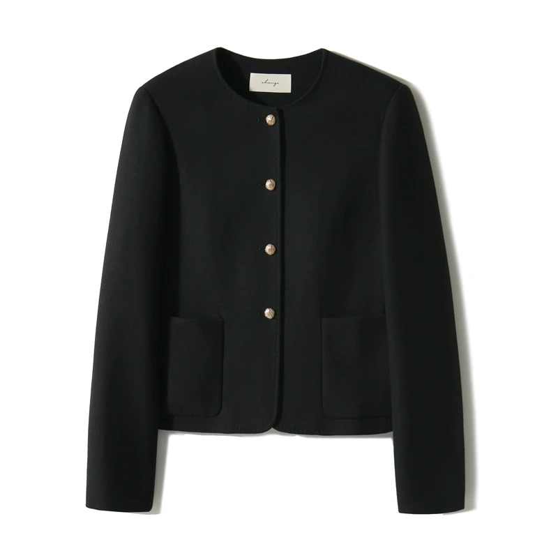 [WTY566053AG]笑涵阁 黑色/白色 小香气质短款外套の