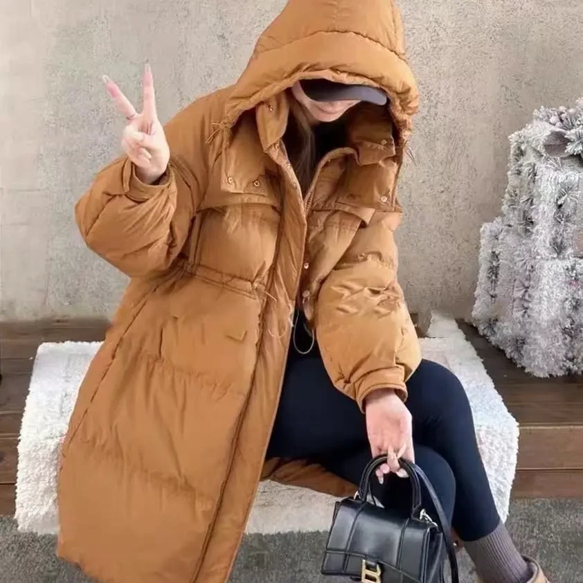 冬季新款韩版连帽中长款加厚白鸭绒女士保暖羽绒服