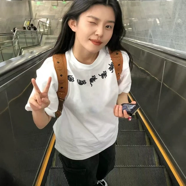 重磅纯棉白色短袖t恤女2025新款爆款夏季正肩美式半截袖宽松上衣