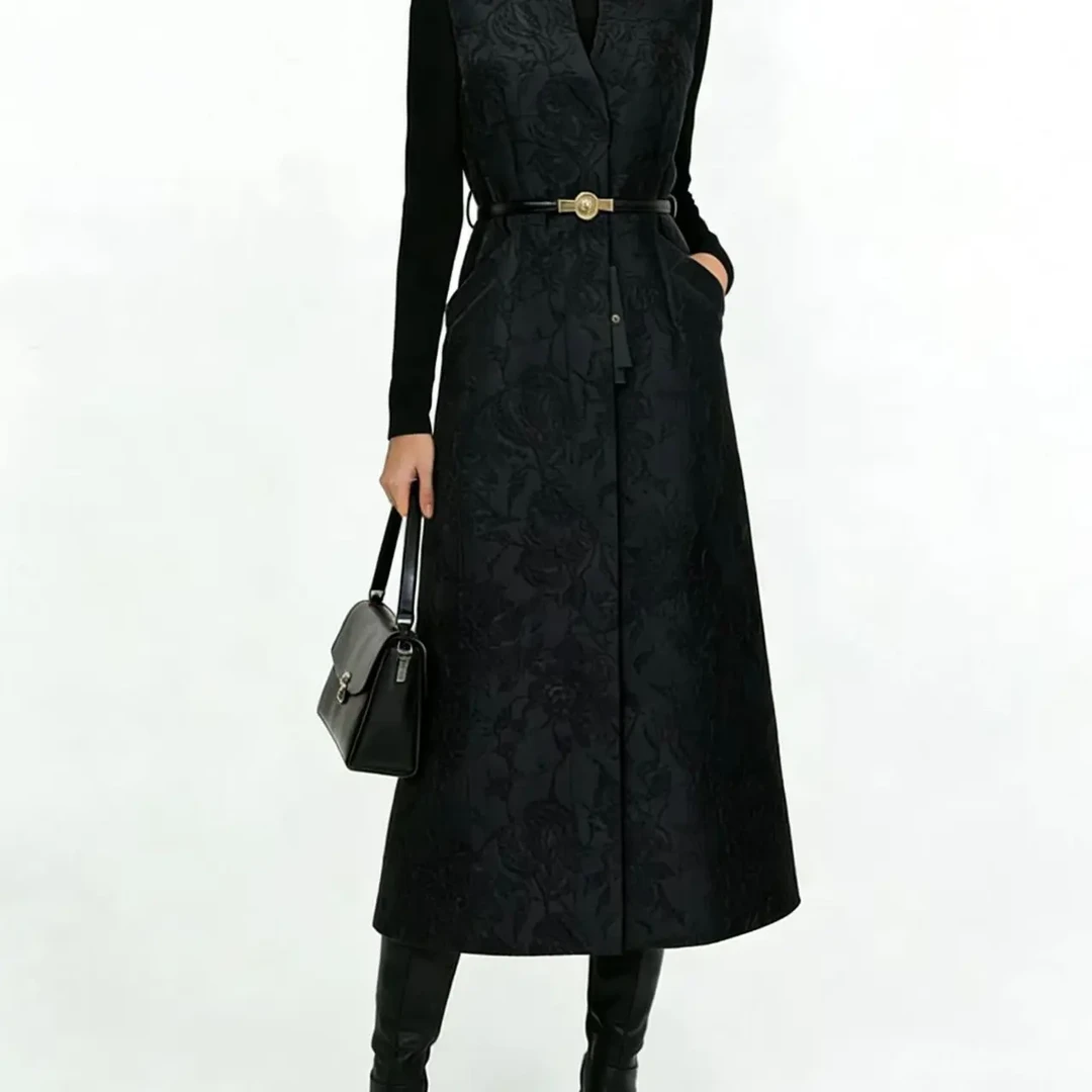 2026春季新款时尚提花连衣裙套装女配皮带两件套气质修身