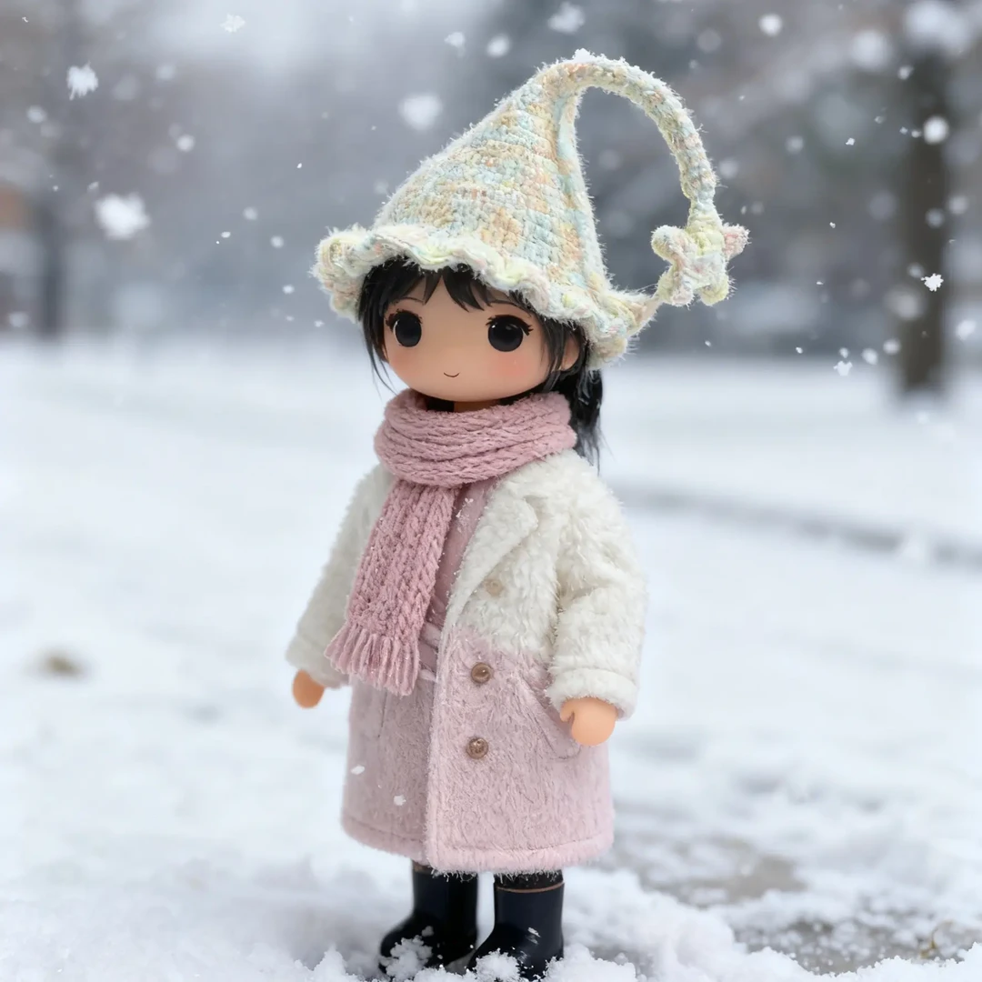 精灵帽毛绒针织帽子女秋冬季显脸小大头围保暖手工编织毛线帽