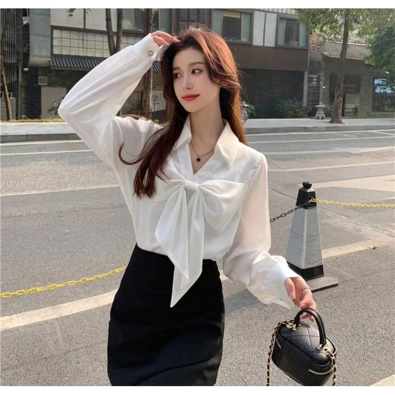 春季法式蝴蝶结设计感小众衬衣长袖衬衫女甜美高级港风上衣6128