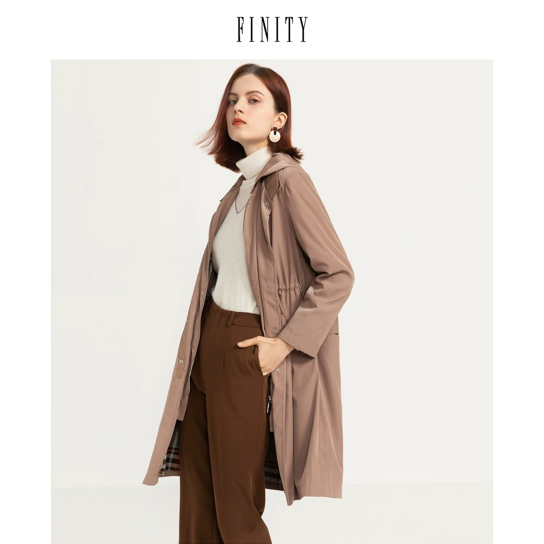 【粉丝专享】FINITY 新款女士风衣休闲收腰连帽防风 F20TD3142F