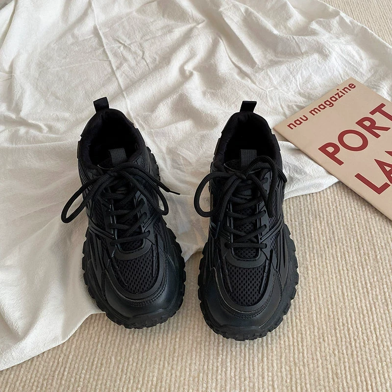 黑色老爹鞋女ins潮2025春季新款厚底百搭运动鞋网红港风休闲鞋子