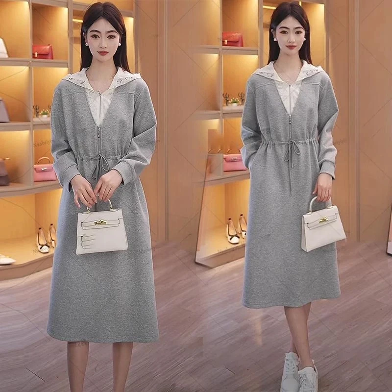 时尚连衣裙女2025春季新款洋气减龄小个子气质显瘦中长款卫衣裙